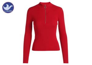 China Quarter Zip Womens Knit Pullover Sweater Soft Stand Collar Ribbed Plain Garment wholesale
