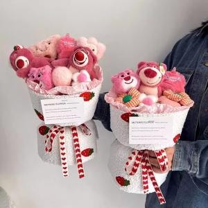 China Cartoon Strawberry Bear Doll Flower Bouquets Strawberry Bear Flower Bouquets for Girlfriend as Doll Flower Bouquets on Qixi Festival Valentine's Day wholesale