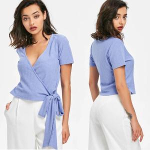 China New Fashion Fitness Clothing Women Wrap Ribbed Top wholesale