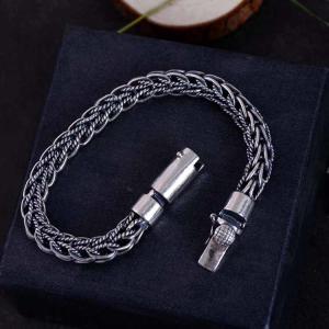 China Retro Handmade 925 Sterling Silver Rope Chain Mens Bracelet(060670) wholesale