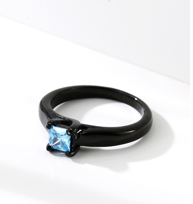 Men's Jewelry Stainless Steel Ring Matte Black Vintage Crystal Stone Ring