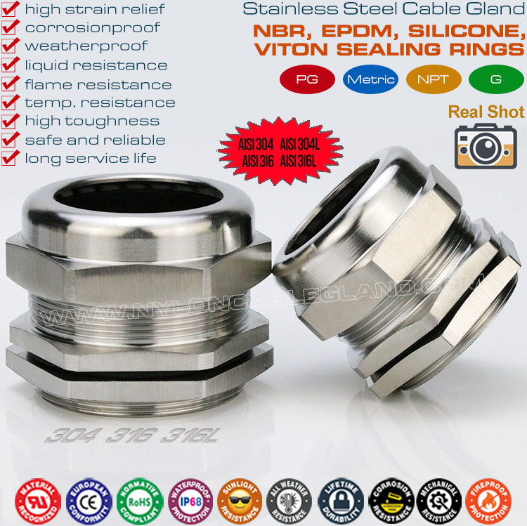 IP68 Version M40 Metric Watertight Cable Gland Stainless Steel (BS EN 1.4301/1.4401/1.4404) for 18-25mm Range