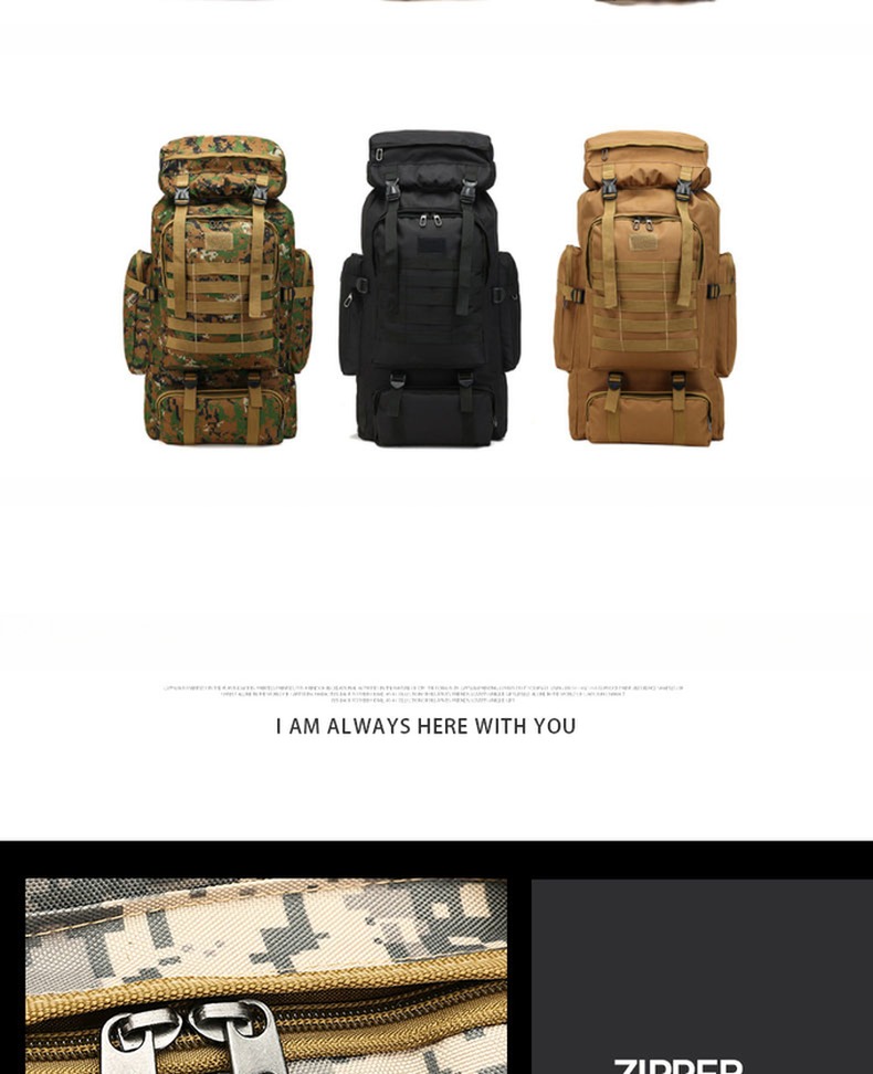 Soft Handle 80L Waterproof Multi-Function Camouflage Hiking Bag for Mountain Training
