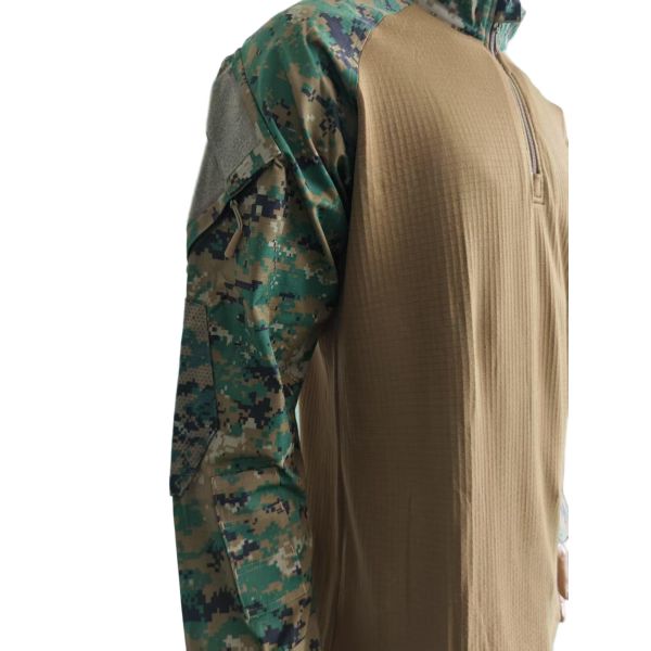 Military Style Camouflage Top High Neck Half Placket Breathable Camouflage Workout Tops