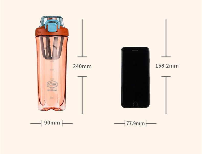 700ml Large Leakproof Plastic Sports Team Water Bottles Fruit Infuser With Straw