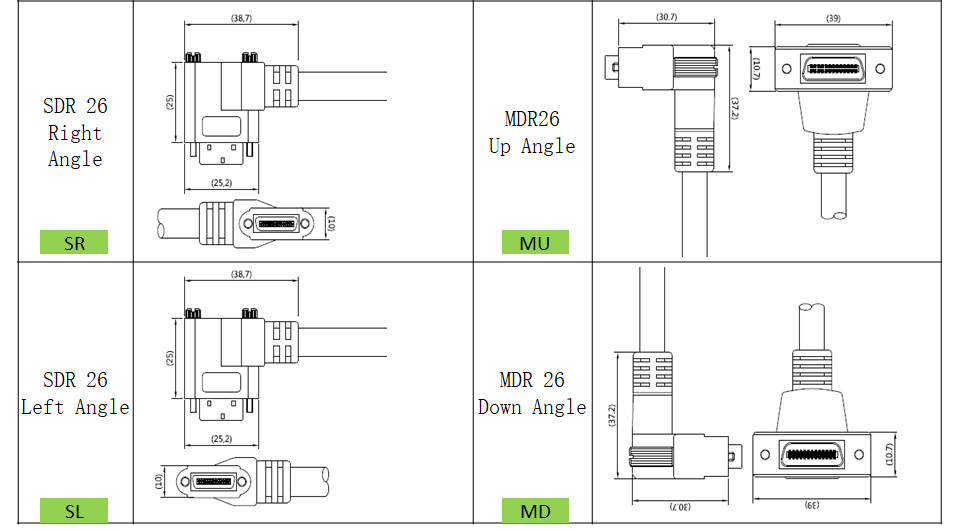 AIA PoCL Power on Camera Link Flexible Cable SDR Left Angled to MDR