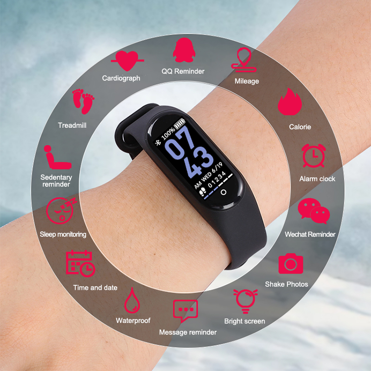 Low-Power Body Temperature Heart Rate Sports Bracelet Single Touch M4 For Xiaomi Smart Watch