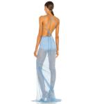 Solid Color Womens Party Maxi Dresses Hollow Sling Lace High Slit