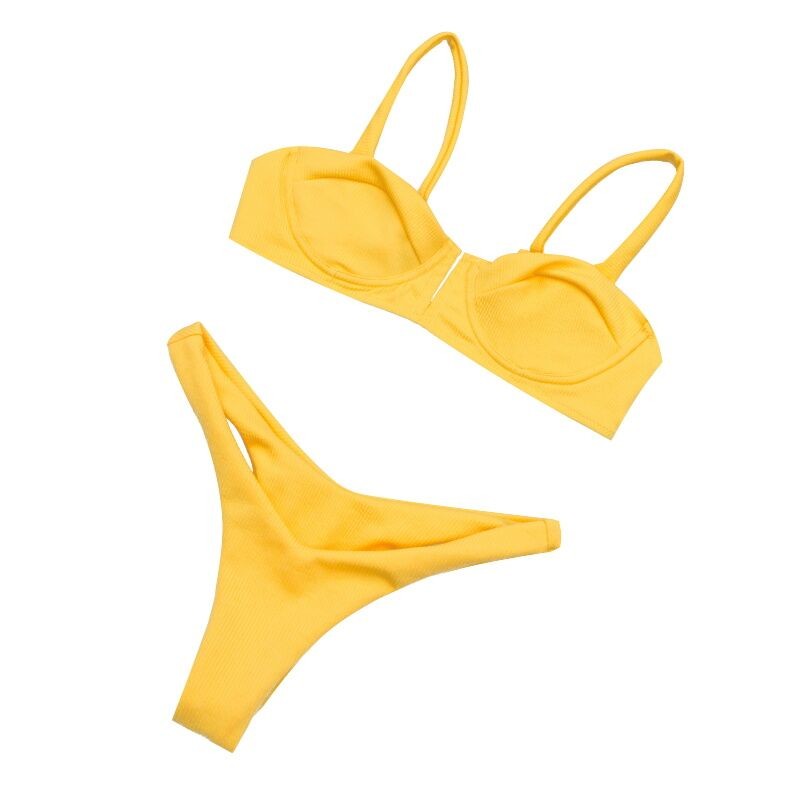 2019 New Summer Women Solid Bikini Set Push-up UnPadded Bra Swimsuit Swimwear Triangle Bather Suit Swimming Suit biquini