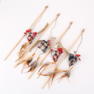 China Wood Luxury Chicken Shaped Cat Toy Stick With Feather Interactive wholesale