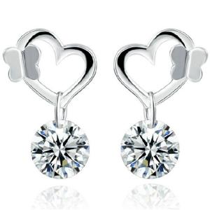 China Fashion Silver Plated Heart Stud Earrings with Cubic Zircon (EESTUD04) wholesale