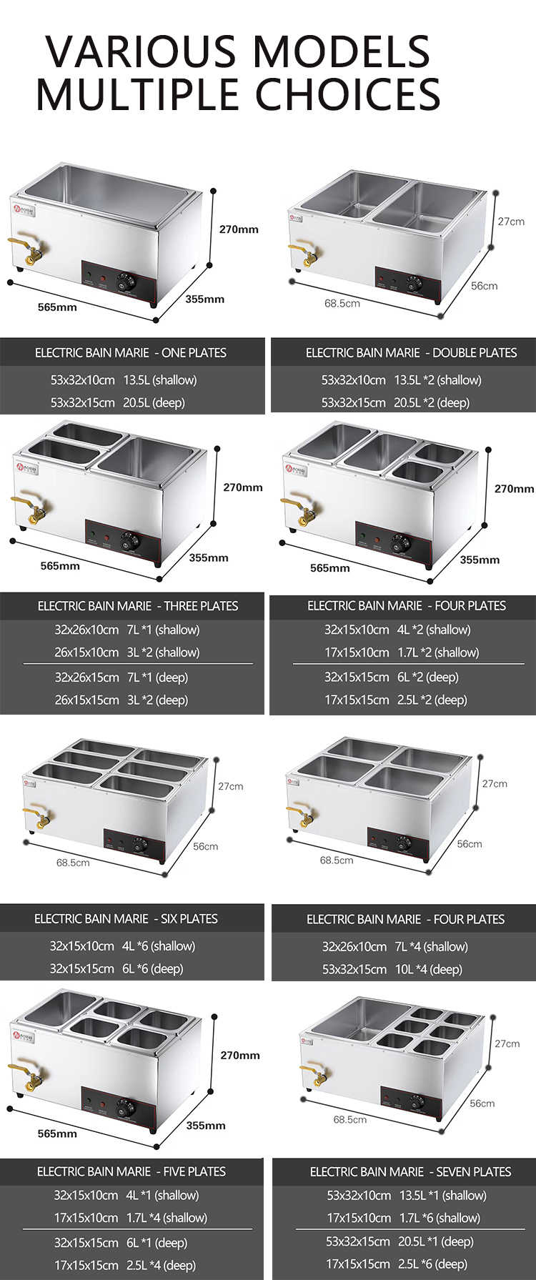 Restaurant Catering Kitchen Industry Electric Bain Marie Food Warmer Display in Silver