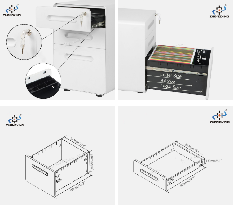 Stainless Steel Office Movable 3 Drawer Office Cabinet