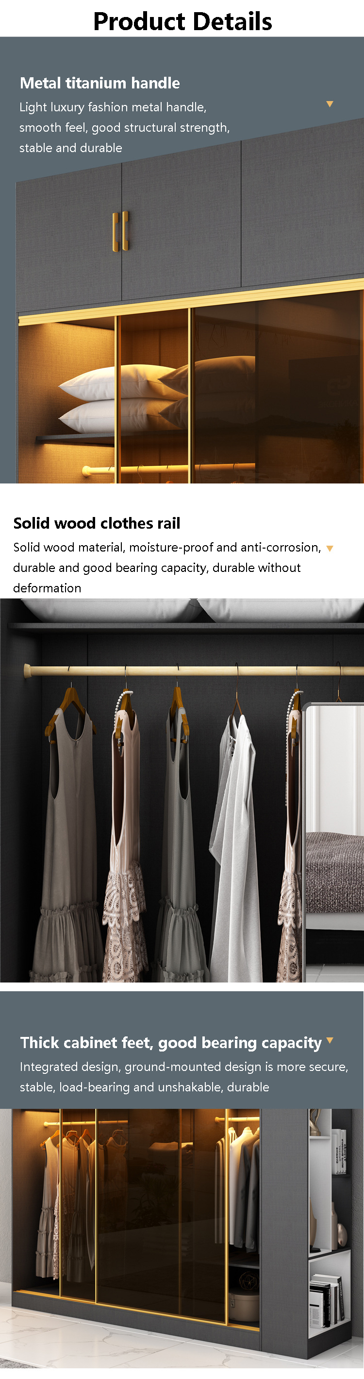 Modern Bedroom Closet Armoire Wardrobe With Glass Sliding Doors