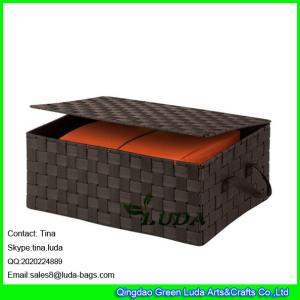 China LDKZ-022 popular brown strap woven basket double woven storage box with hinged lid wholesale
