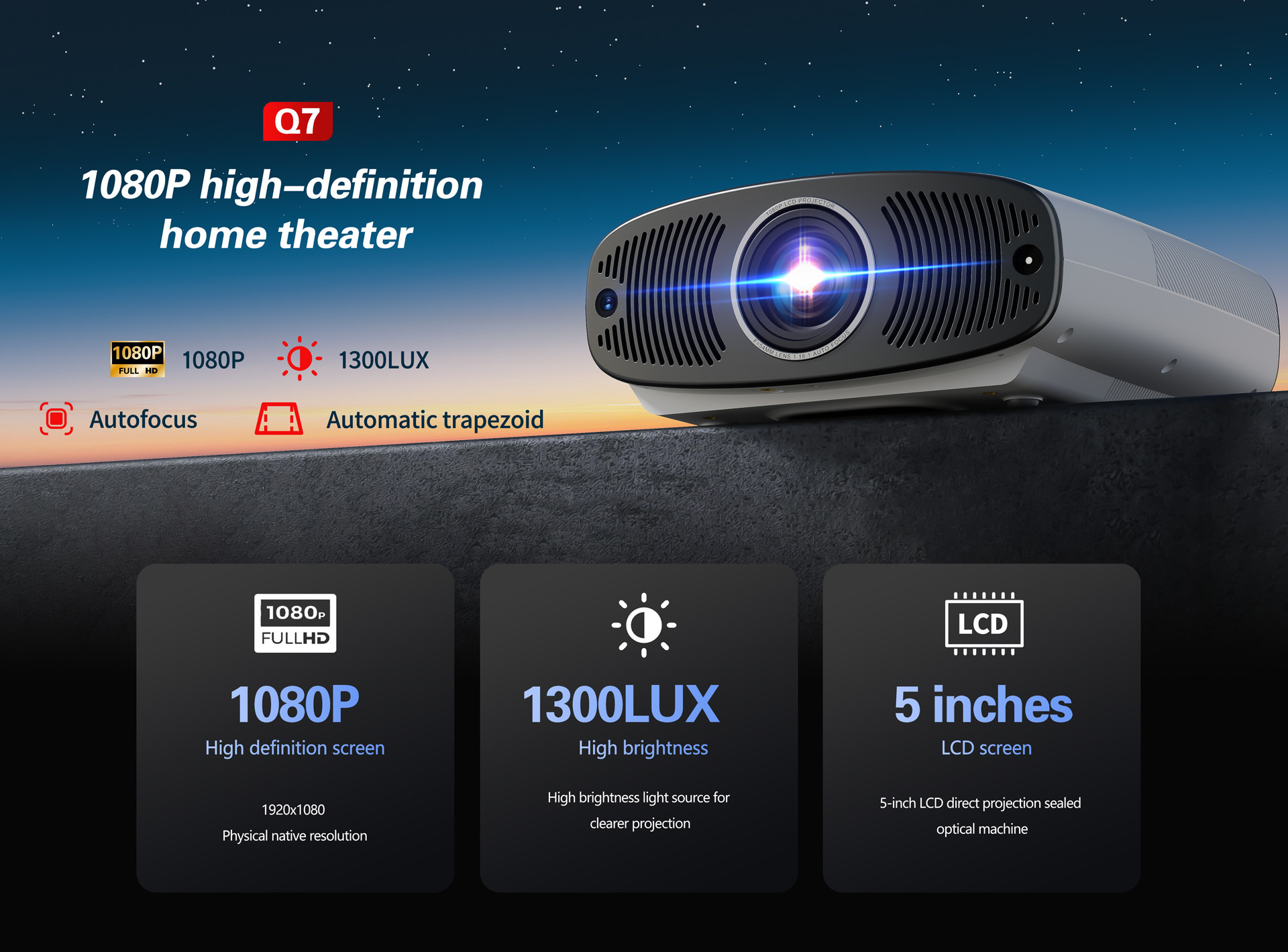 Flyin LCD LED Lamps Android Projector Built-In Stereo Speaker US EURO Plug