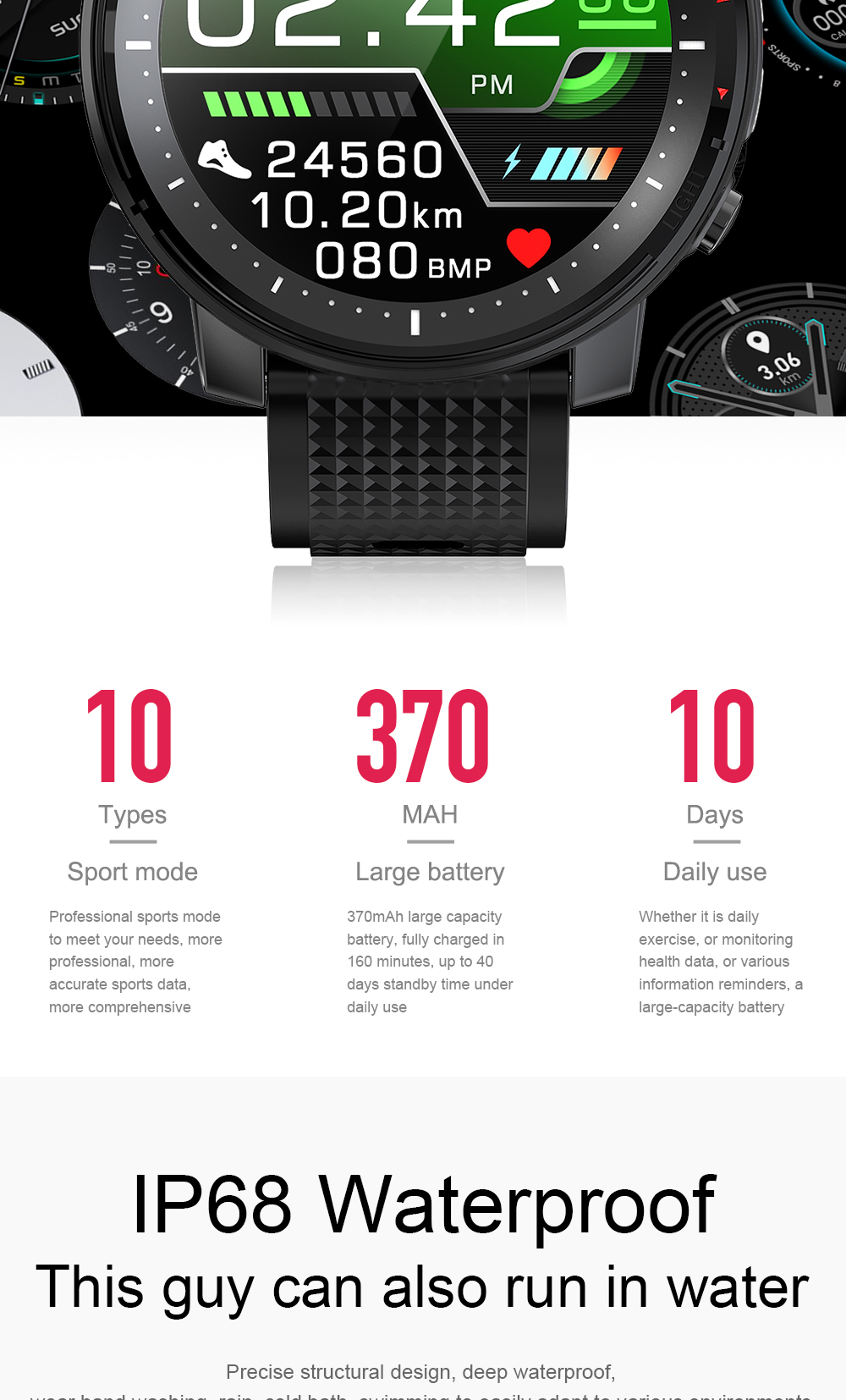 Temperature Smart Band L15 Watch Heart Rate Blood Pressure Monitor Cicret Bracelet Phone