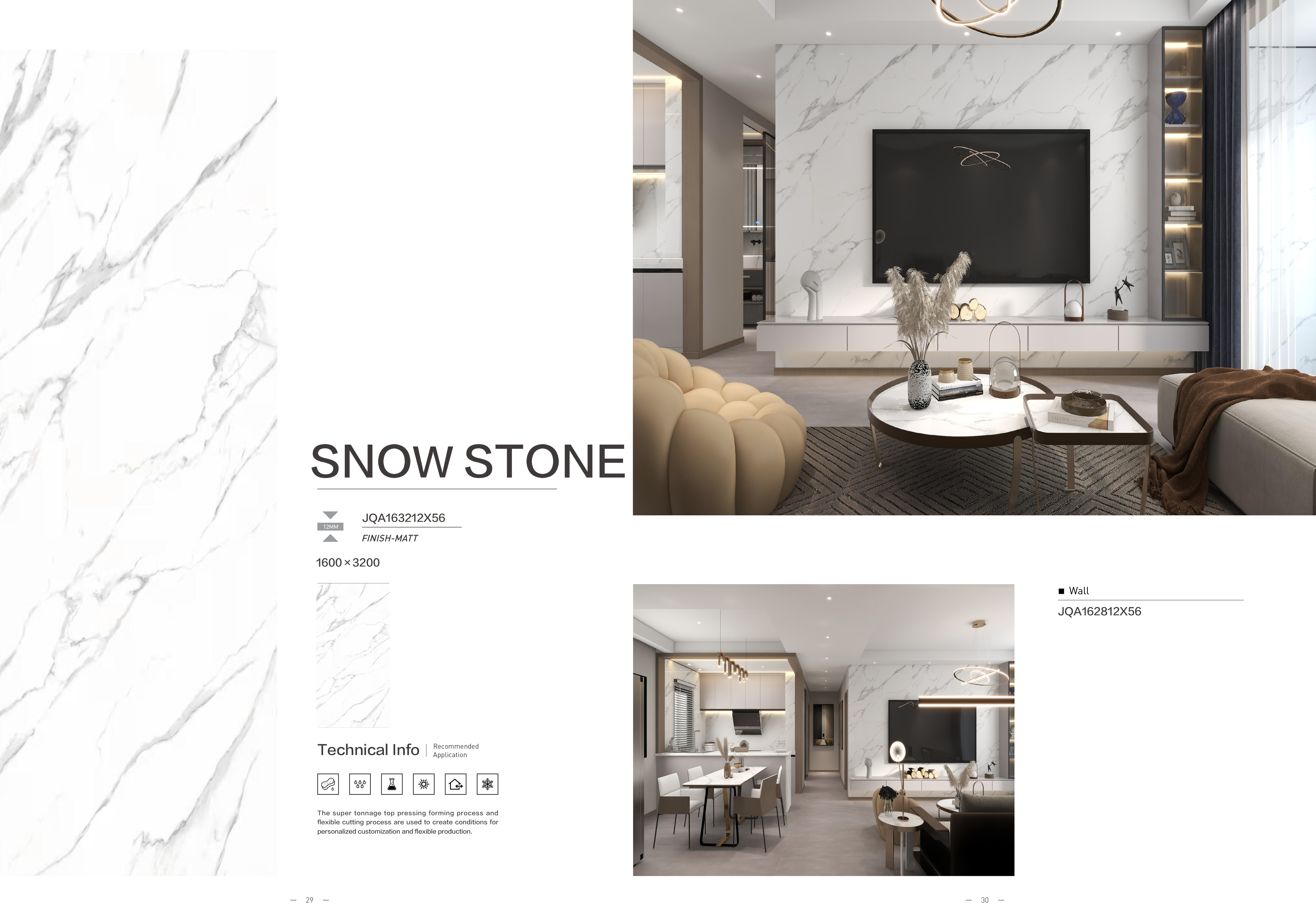 Elegant White Marble Porcelain Slab Tile Snow Stone Acid Resistant