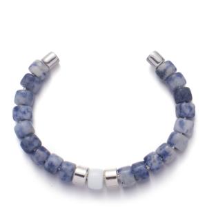 China 8mm Blue Veined Handmade Beaded Bangles Sterling Silver Plated wholesale