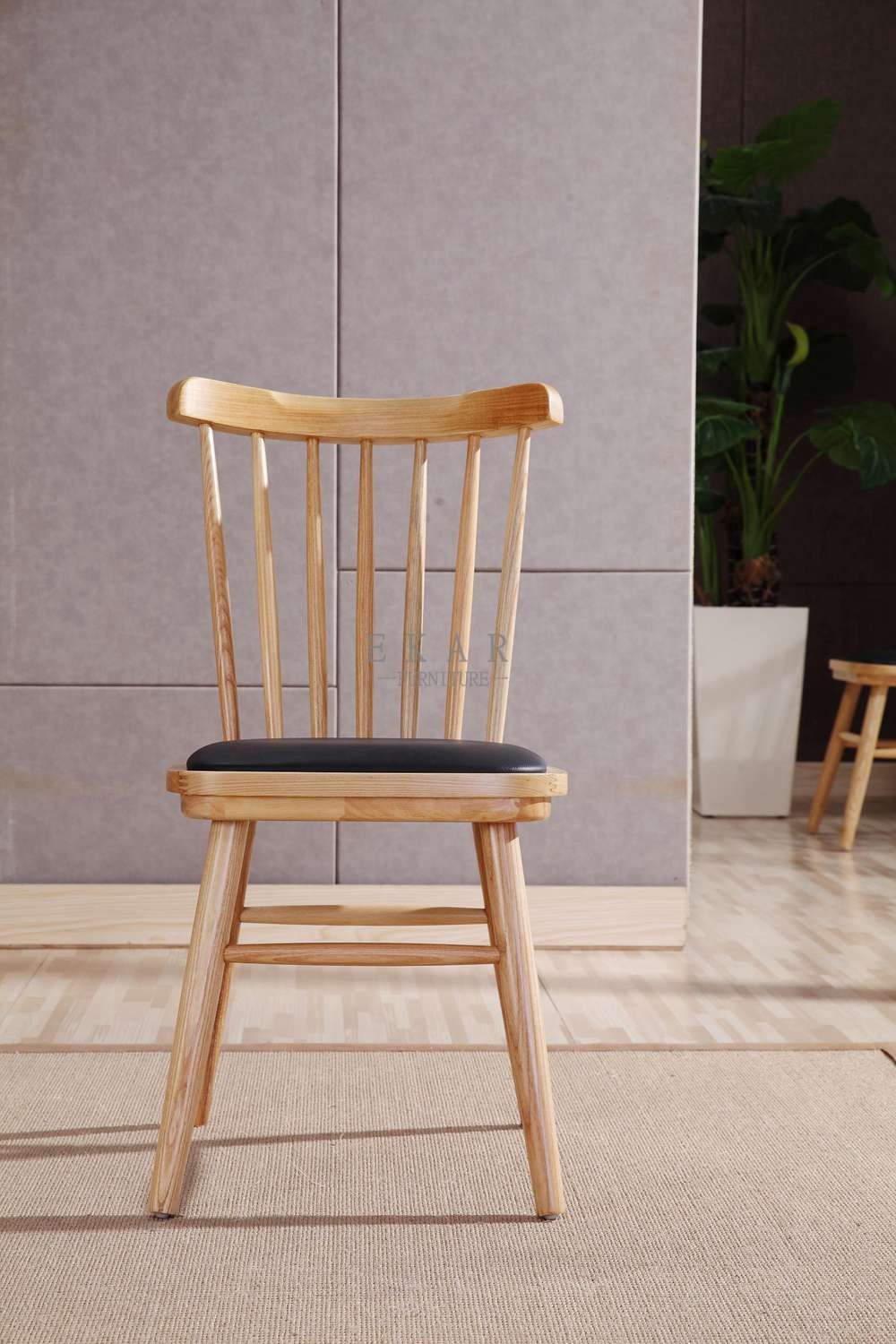 Pu Leather Ash Wooden Frame High Back European Upholstered Dining Chair