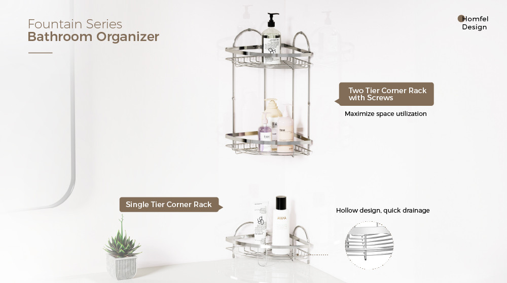 2 tiers Easy Install Wall-Mounted Shower Caddy stainless steel Organizer Rack for Bathroom