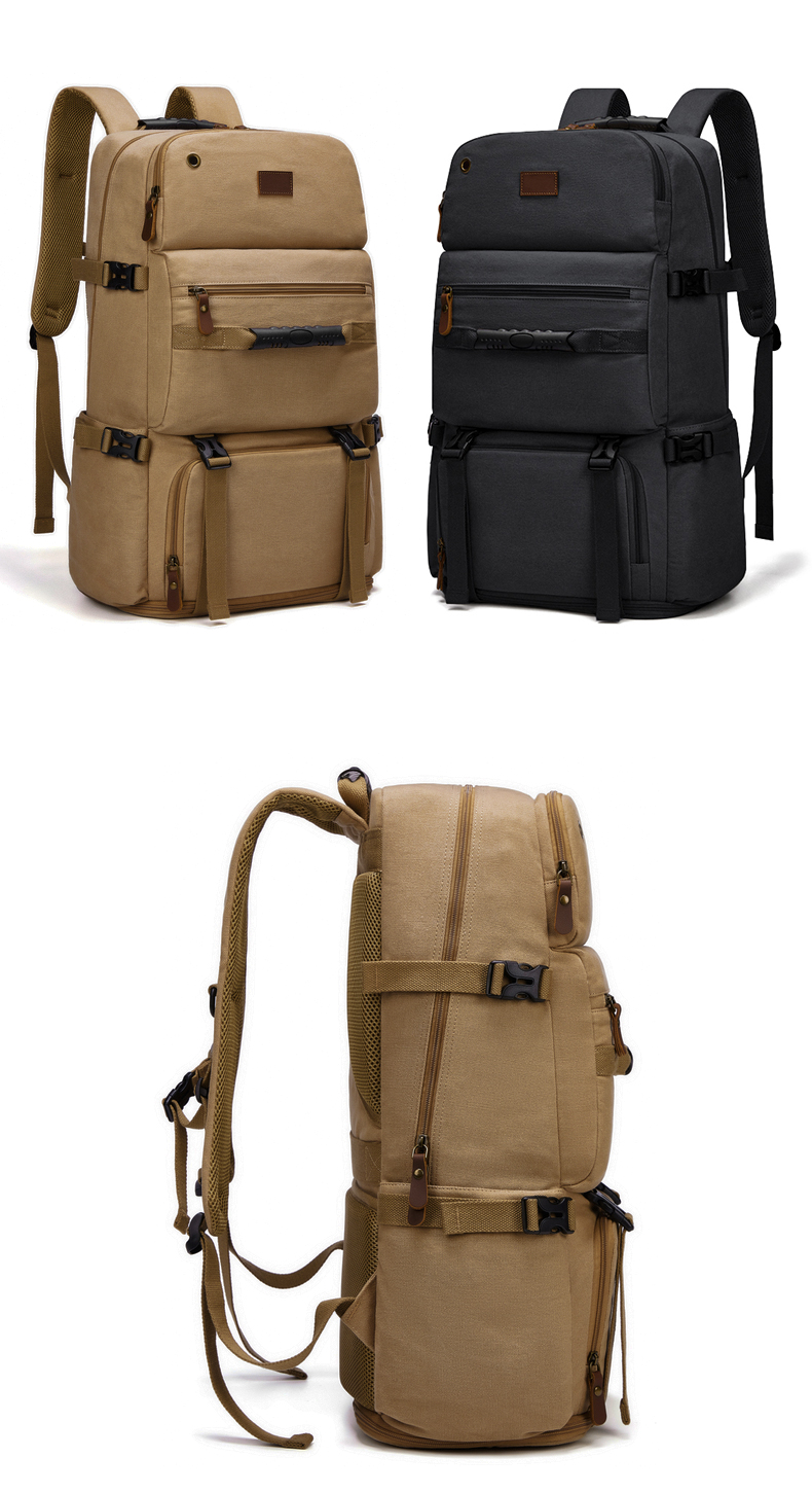 56-77Litre Vintage Canvas Laptop Backpack Khaki Color Waterproofing