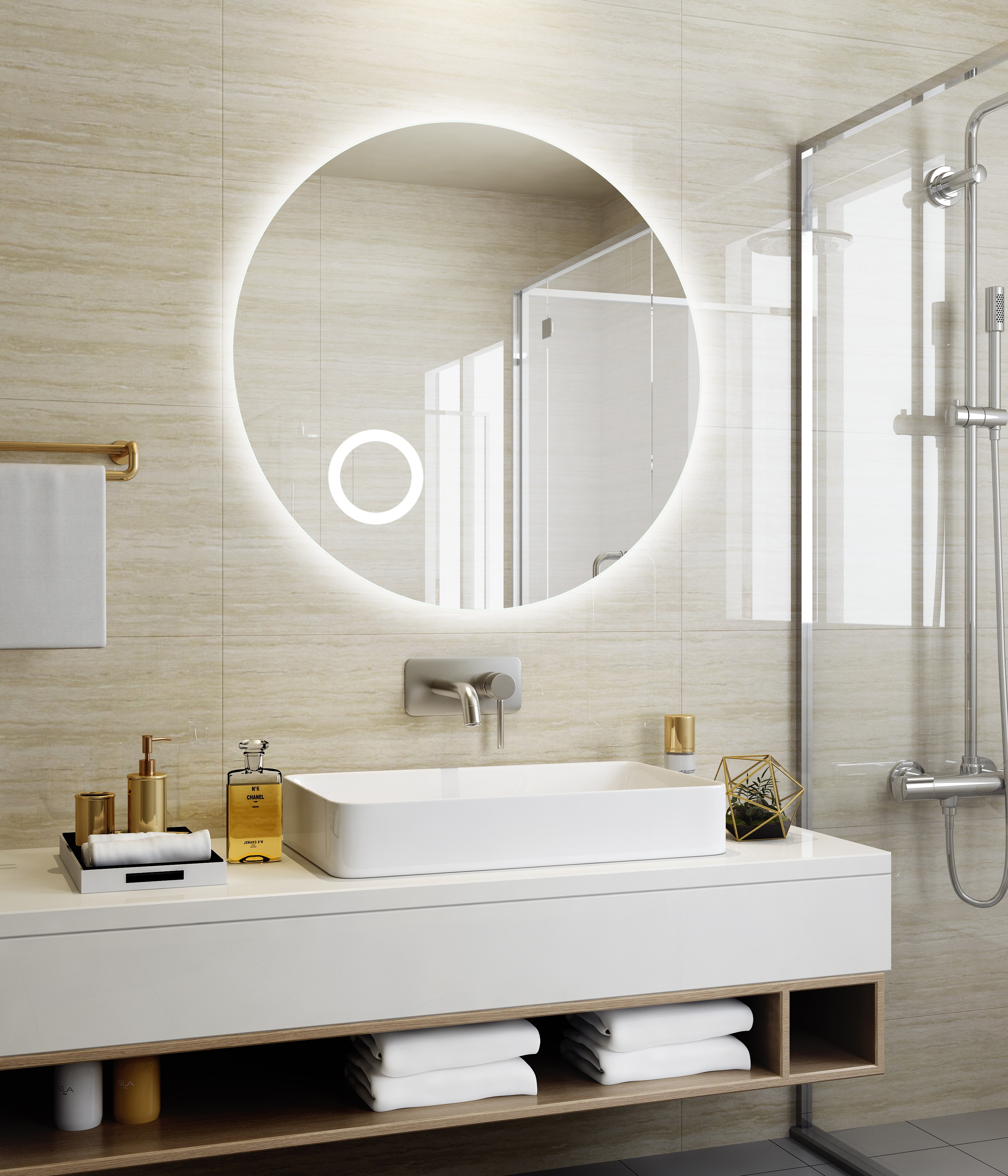 Customized Frame Round LED Backlit Bathroom Mirror with Defogging and ETL Certification