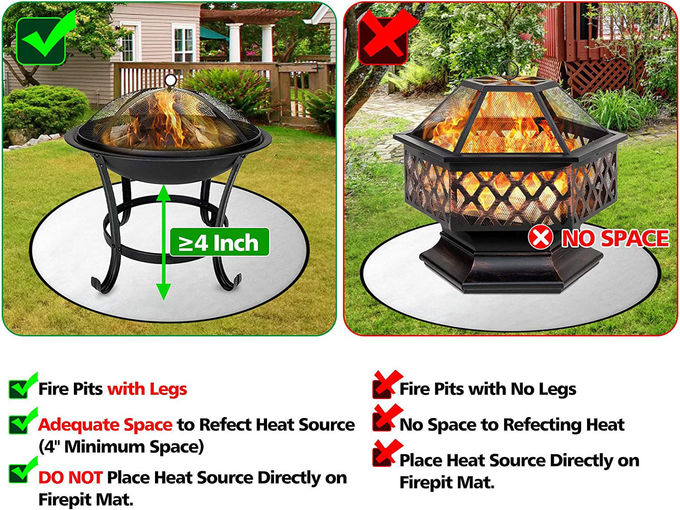 Fire Pit Mat Fireproof Grill Mat Round 24'' 30'' 32'' 36'' 38' 40'For Home Outdoor Patio Wood Burning Stove Campsite