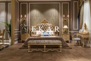 China Royal Leather High Headboard King Size Frame Wood Hand Carving Bed wholesale