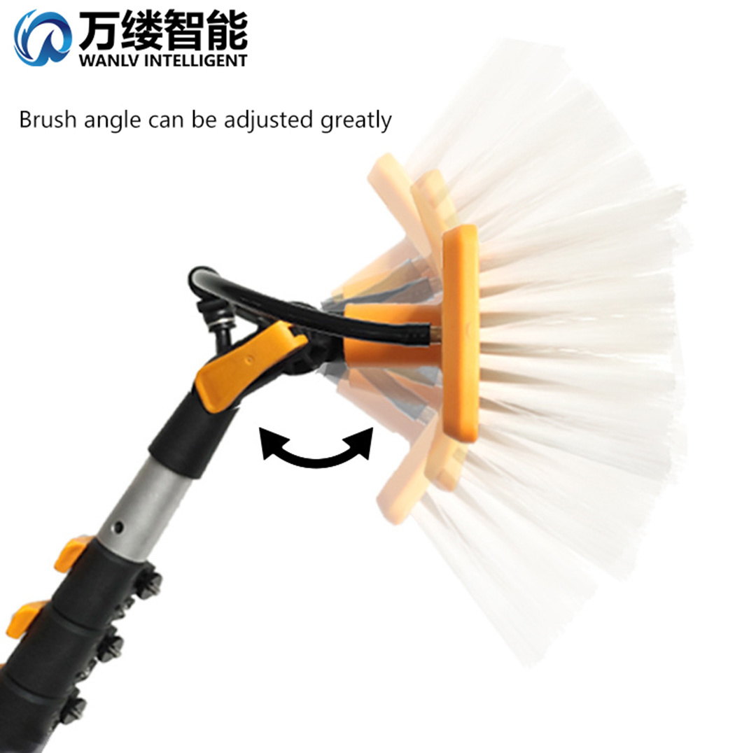 Car Wash Brush Cleaning Solar Panels, Windows, Doors, and Billboards Washing Brush with Hose Attachment DC Water Pump 50 Meter Hose and Soft Bristle Cleaning