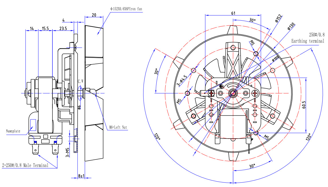 Oven Single Phase Asynchronous Motor 28W Round Plate 15.5mm 1200 RPM Electric Motor