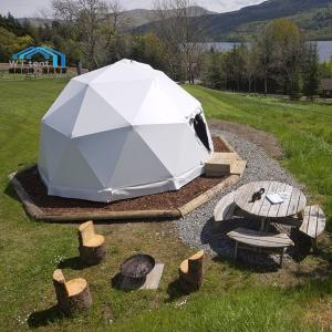 China 360 Degree Small Geodesic Dome Glamping Tent Glass Door System wholesale