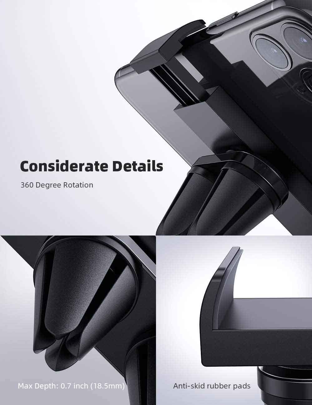 Adjustable Angle 85mm Retractable Cradle Air Vent Phone Mount For Car
