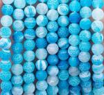Blue Weathered Agate Loose Bead Strands Semi Precious Stone Matt Frosted Cracked