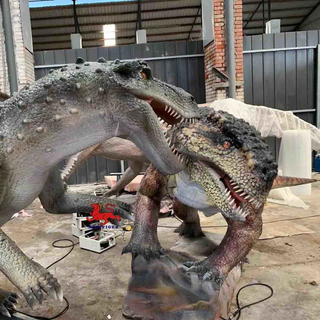 Theme Park Realistic Animatronic Dinosaur Gorgonops VS Scutosaurus With Movement And Sound Customization