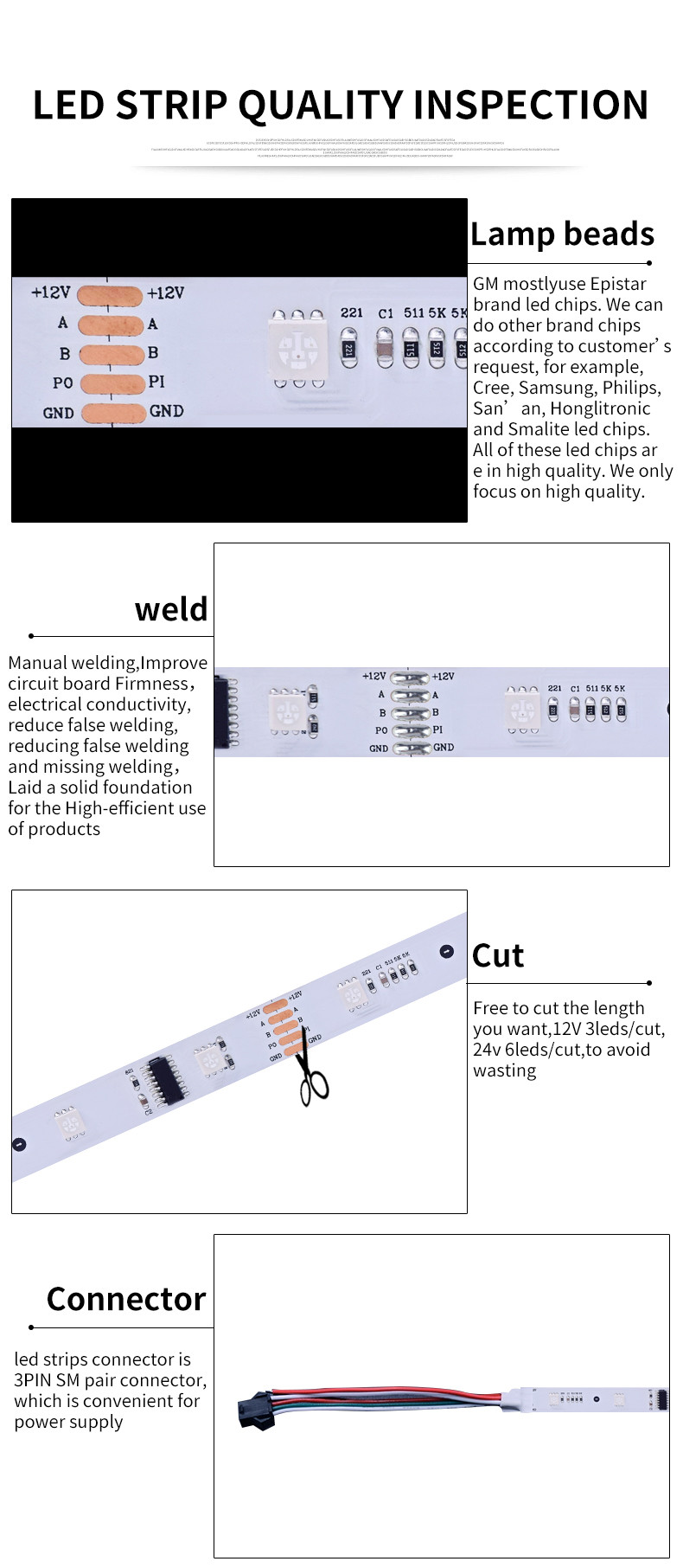 12MM Pcb 463nm 9.6W IP65 SMD 5050 LED Strip Light