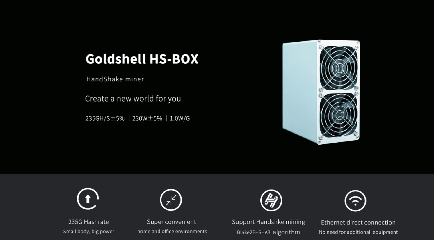 Goldshell Hs Box Miner 235GH S Blake2B Hns Asic Miner
