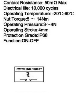 waterproof push button switch with cable and led