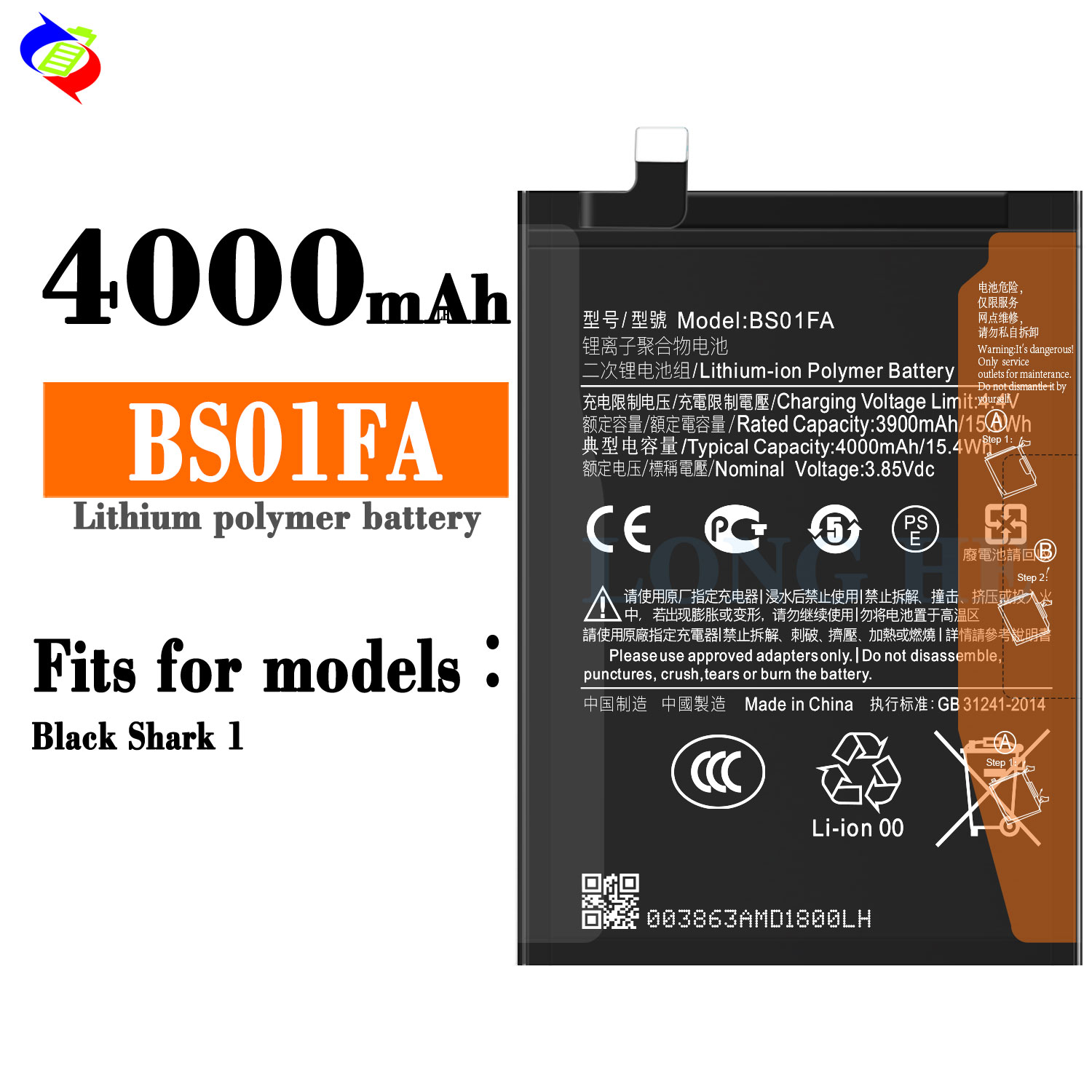 High Capacity Lithium Polymer Battery for Xiaomi Black Shark 1 4000mAh Phone Batteries