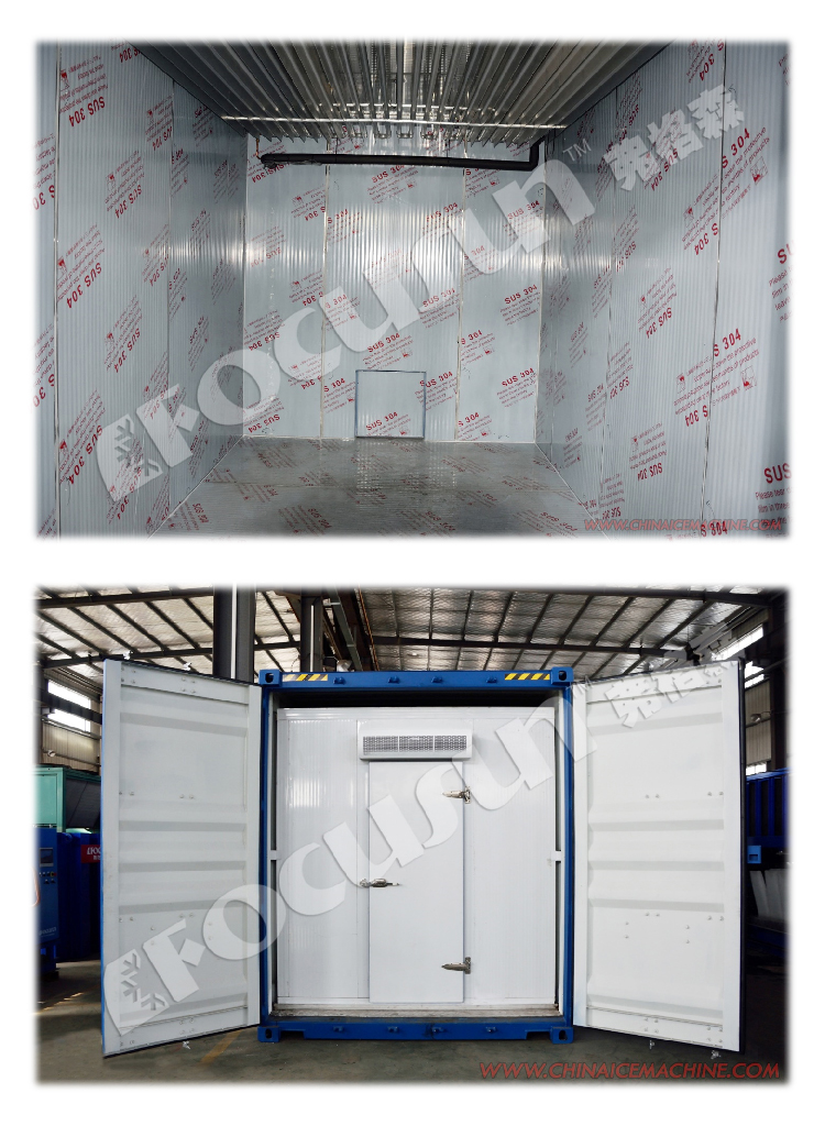 All-in-One Container Focusun 5 Tons/Day Air-Cooling Direct Cooling Block Ice Machine