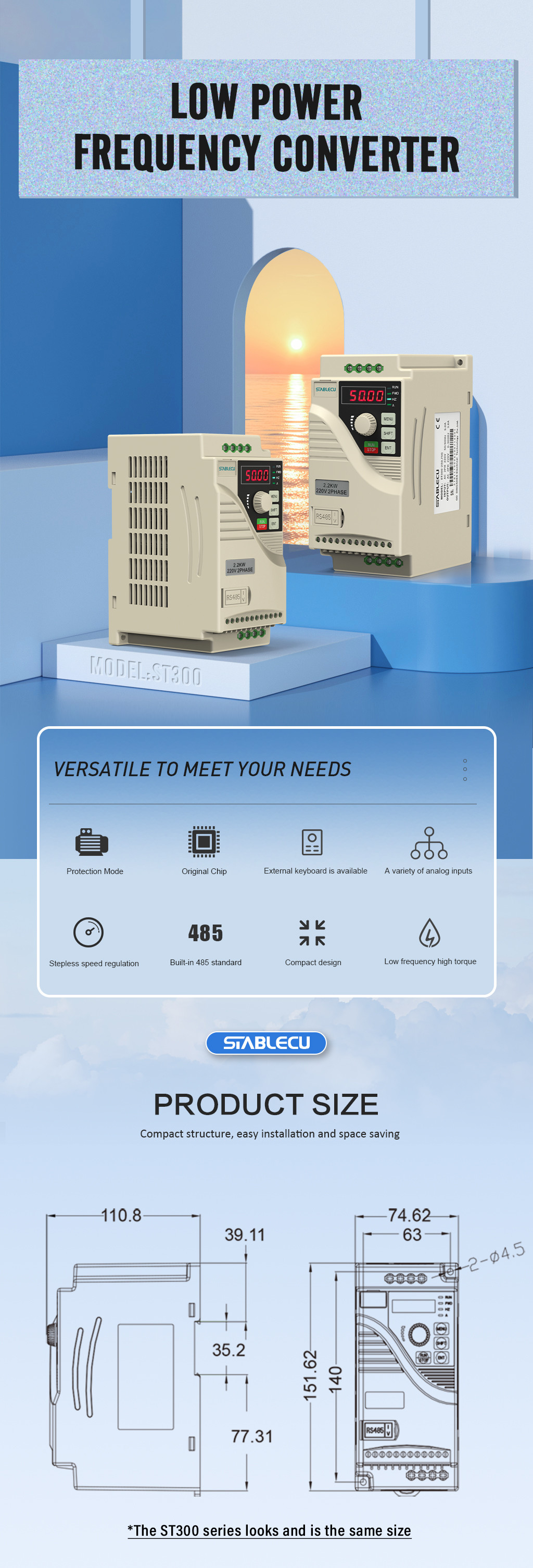 Single Phase Input VFD Drive Frequency Inverter 0.75KW 1HP