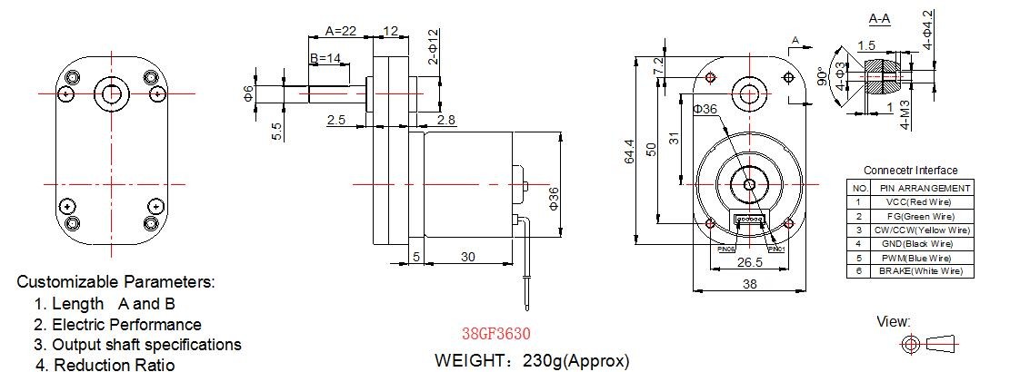 38mm * 64mm DC Spur Gear Motor / Brushless DC Motor With Carbon Brush
