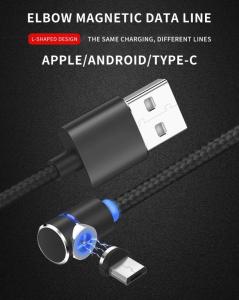 China Led Lighting Magnetic Phone Charger Cable Nylon Weave Elbow For Huawei P30 wholesale