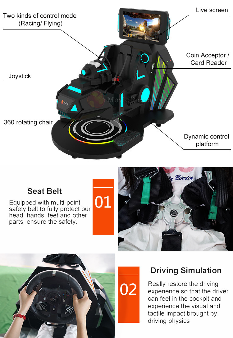 Amusement Park 360 Degree Rotation Flight Simulator VR Super Car Racing