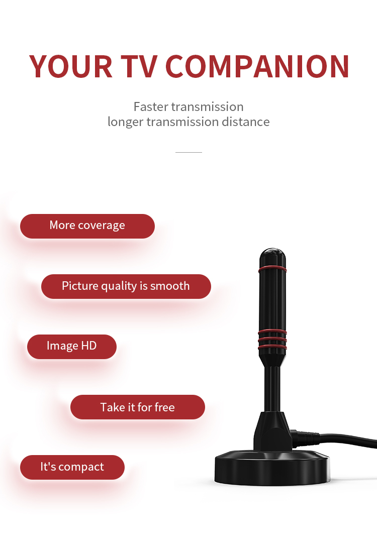Max Input Power 50W Strong Magnetic Base Digital HDTV Amplified Antenna for Indoor TV