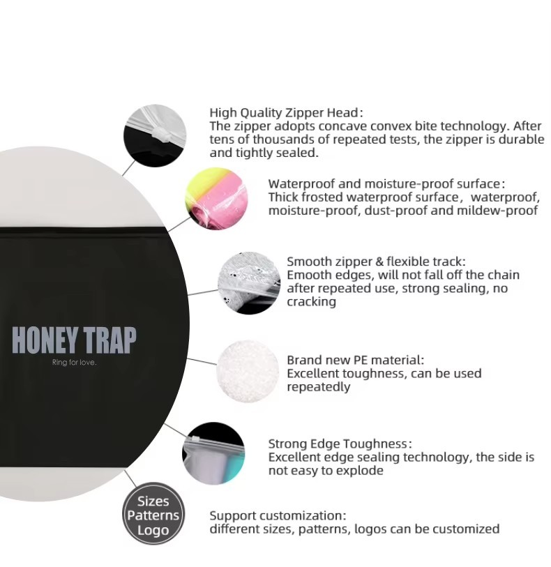 Custom Reusable Zipper Bag T-Shirt Hoodies Packaging Shopping Bags Plastic Bags