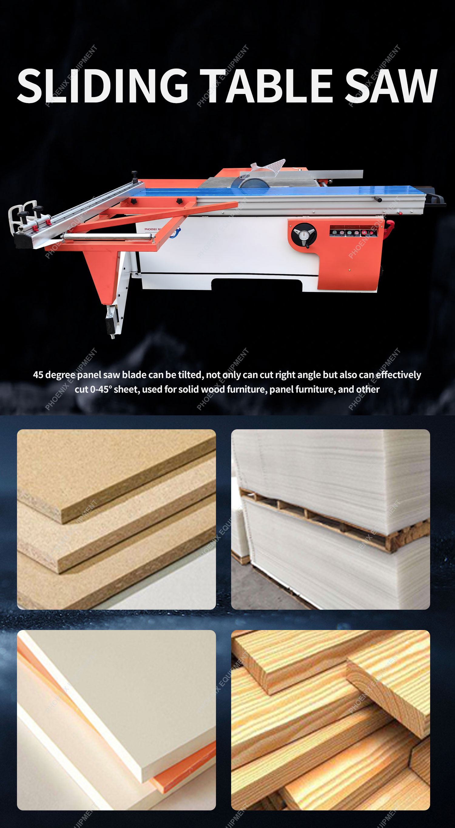 2300mm Sliding Table Length High Precision Panel Saw for Woodworking Cutting PVC Board