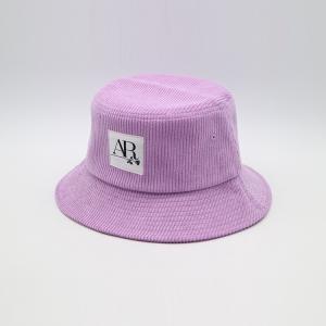 China Purple Fisherman Bucket Hat Woven Patch 100% Corduroy Women'S Cap wholesale