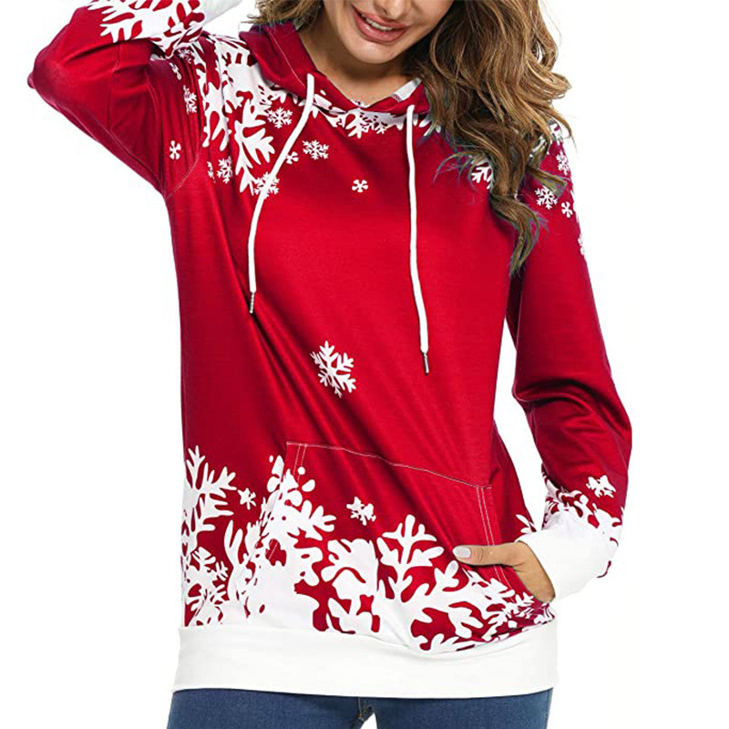 Snowflake Pattern Printed Oversize Hoodie Women'S Christmas Sweatshirt Customized