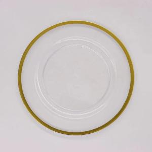 China Gold Beaded Clear Acrylic Charger Plates Round Plate Gold Rim 33CM wholesale